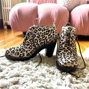 Genuine leather, leopard print booties